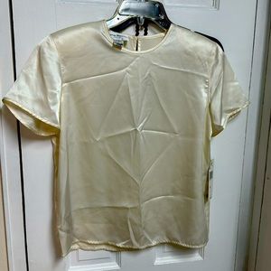 ivory Rena Rowan vintage 80s shoulder pad blouse with button in back. nwt
